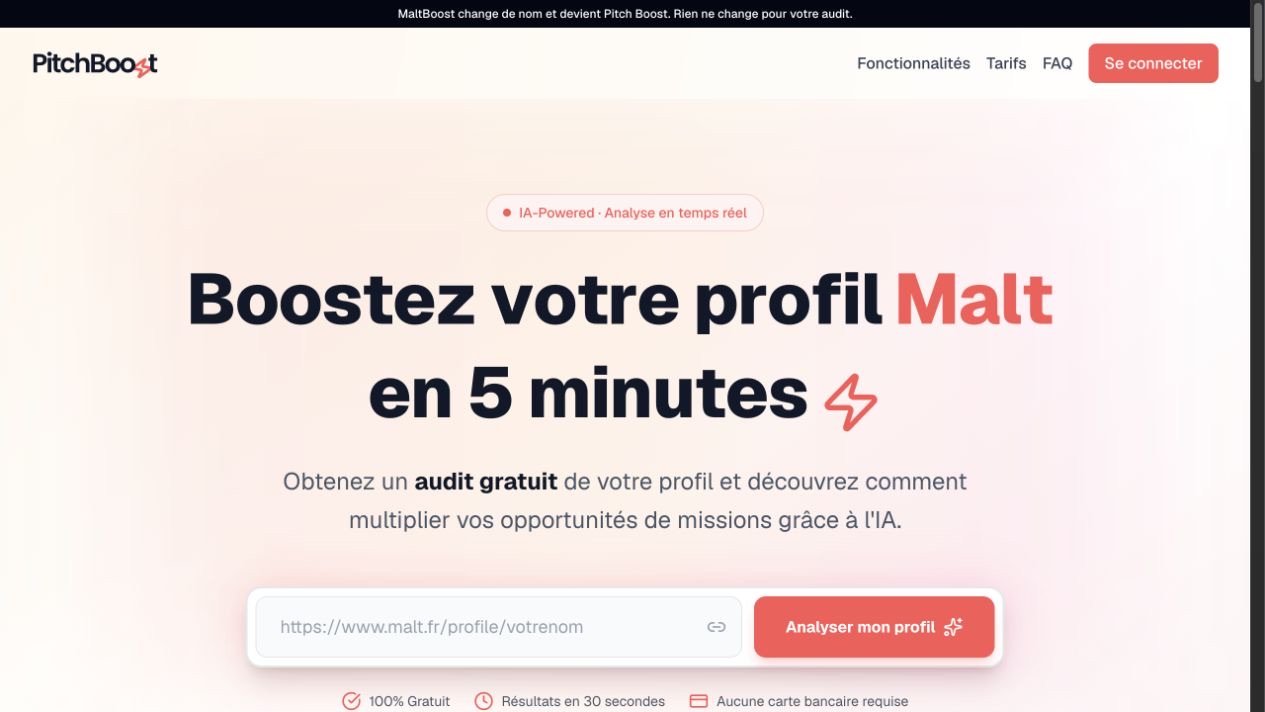 Aperçu du site Pitchboost